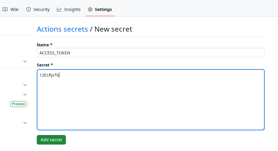 Adding a repository secret